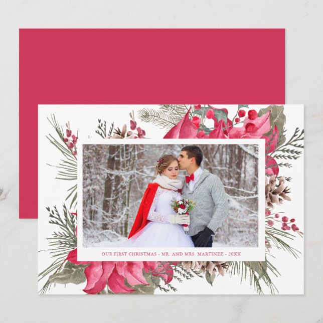 Cartes Pour Fêtes Annuelles Élégante photo de poinsettia rouge pour notre prem (Devant / Derrière)