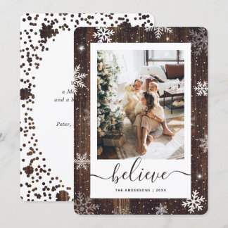 Cartes Pour Fêtes Annuelles Élégante photo en bois rustique Snowflake