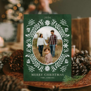 Cartes Pour Fêtes Annuelles Élégante photo florale verte Noël