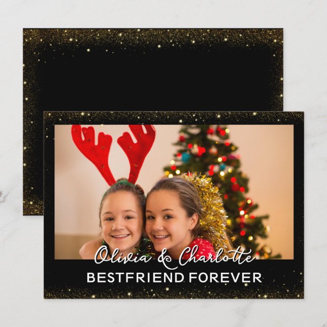 Cartes Pour Fêtes Annuelles Élégante Photo Personnalisée Meilleure Amie Pour T (Devant / Derrière)
