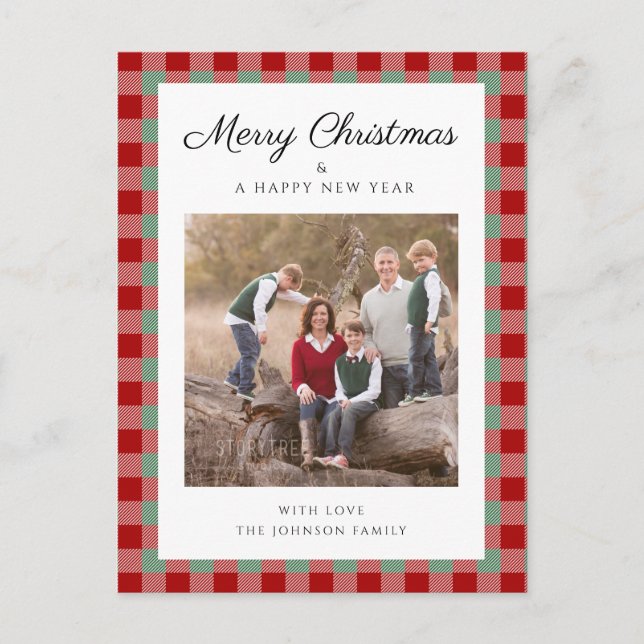 Cartes Pour Fêtes Annuelles Élégante Photo Plaid Noël (Devant)