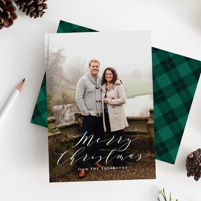 Cartes Pour Fêtes Annuelles Élégante Photo Plaid Vert (Créateur téléchargé)