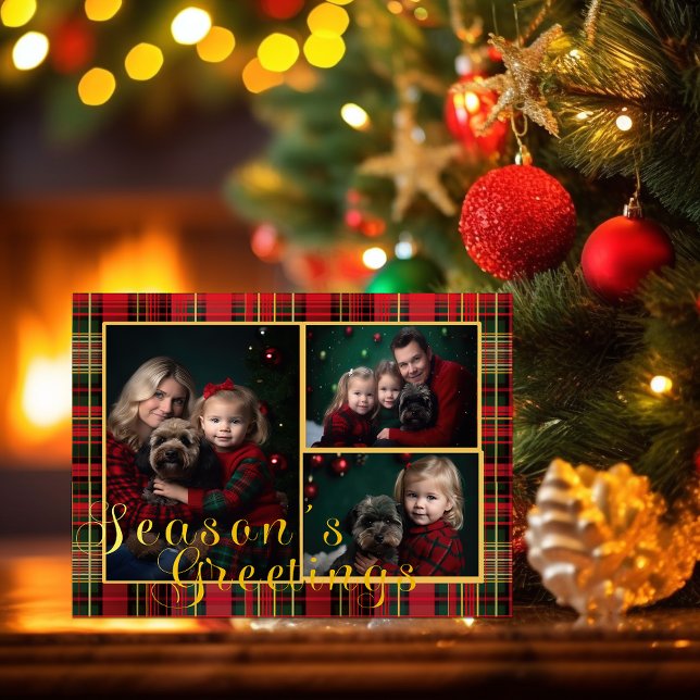 Cartes Pour Fêtes Annuelles Élégante photo rouge et verte portée Noël (Christmas Tartan Plaid Red and Green Photo Card)