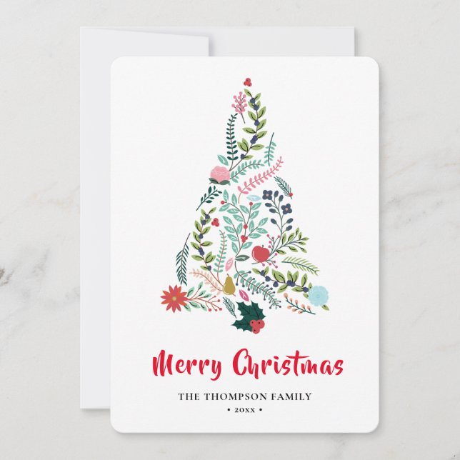 Cartes Pour Fêtes Annuelles Élégante Poinsététie Rouge Pin Floral Noël (Devant)