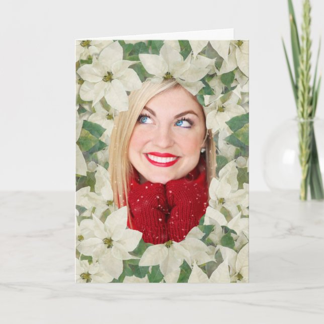 Cartes Pour Fêtes Annuelles Elégante Poinsettia Blanc Jardin Photo verticale (Devant)