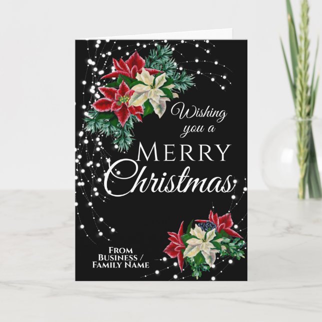 Cartes Pour Fêtes Annuelles Élégante Poinsettia florale de Noël (Devant)