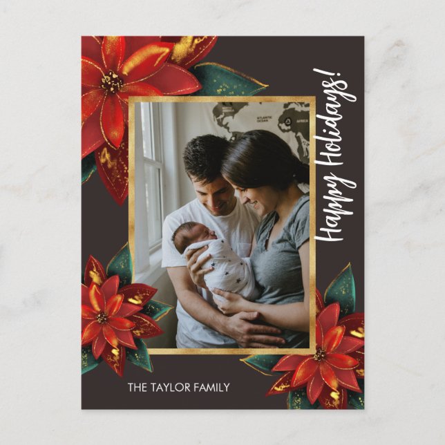 Cartes Pour Fêtes Annuelles Elégante Poinsettia Joyeux Noël Famille Photo (Devant)