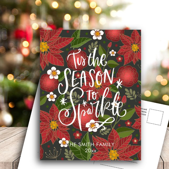 Cartes Pour Fêtes Annuelles Élégante Poinsettie Rouge Floral Script moderne Ch (Créateur téléchargé)