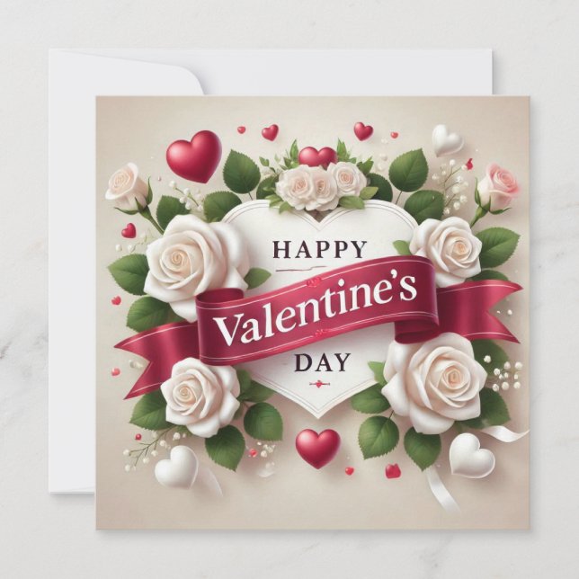 Cartes Pour Fêtes Annuelles Elégante Saint Valentin Design avec Roses, Coeurs (Devant)
