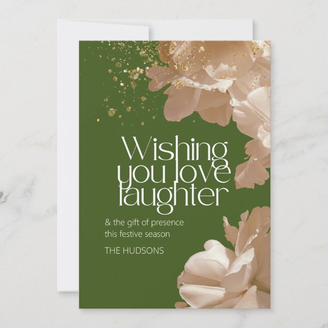 Cartes Pour Fêtes Annuelles Élégante saison verte Festive Or Floral (Devant)