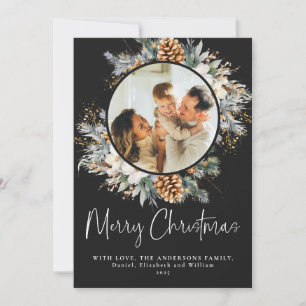 Cartes Pour Fêtes Annuelles Élégante typographie botanique   Noël noir