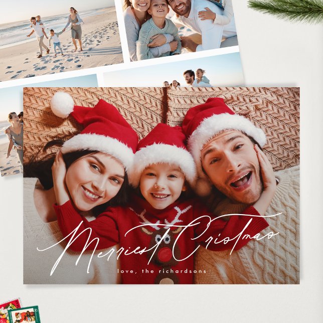 Cartes Pour Fêtes Annuelles Élégante typographie CINQ photo Joyeux Noël (Créateur téléchargé)