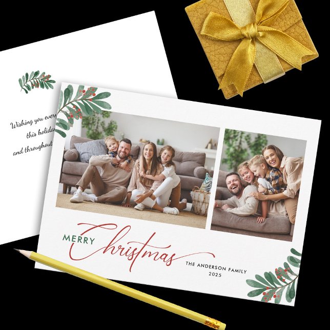 Cartes Pour Fêtes Annuelles Élégante typographie de Noël 2 Photos (Créateur téléchargé)