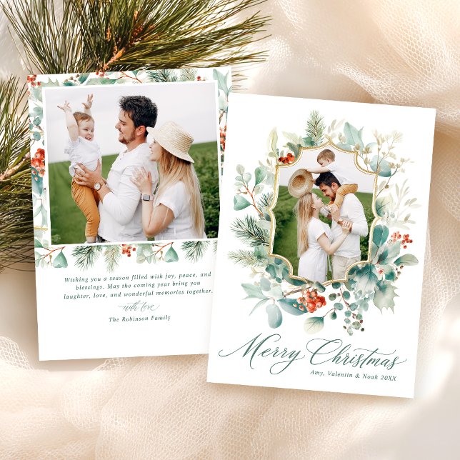Cartes Pour Fêtes Annuelles Élégante verdure aquarelle Joyeux Noël (Créateur téléchargé)