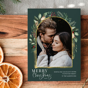 Cartes Pour Fêtes Annuelles Elégante verdure Arche d'or Joyeux Noël Photo