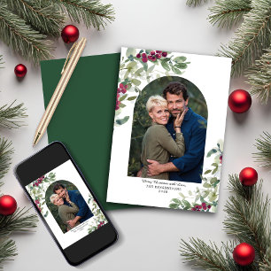 Cartes Pour Fêtes Annuelles Elégante verdure Berries Arch Photo de Noël