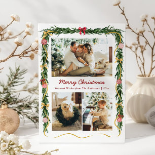 Cartes Pour Fêtes Annuelles Elégante verdure de Noël Garland & Bows 3 Photo