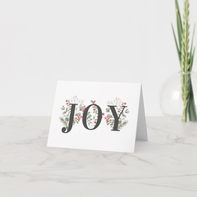Cartes Pour Fêtes Annuelles Élégante verdure hivernale JOIE Noël (Devant)