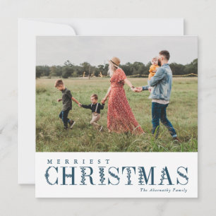 Cartes Pour Fêtes Annuelles Élégante verdure Lettres de Noël bleu   Photo