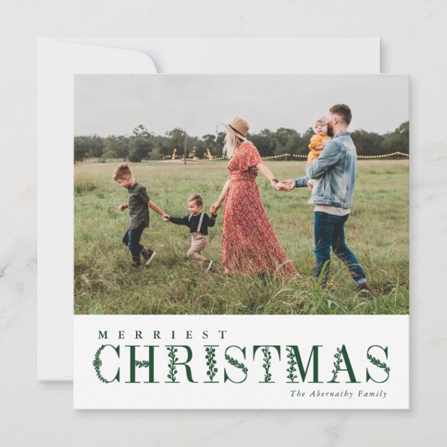Cartes Pour Fêtes Annuelles Élégante verdure Lettres de Noël Vert | Photo (Devant)