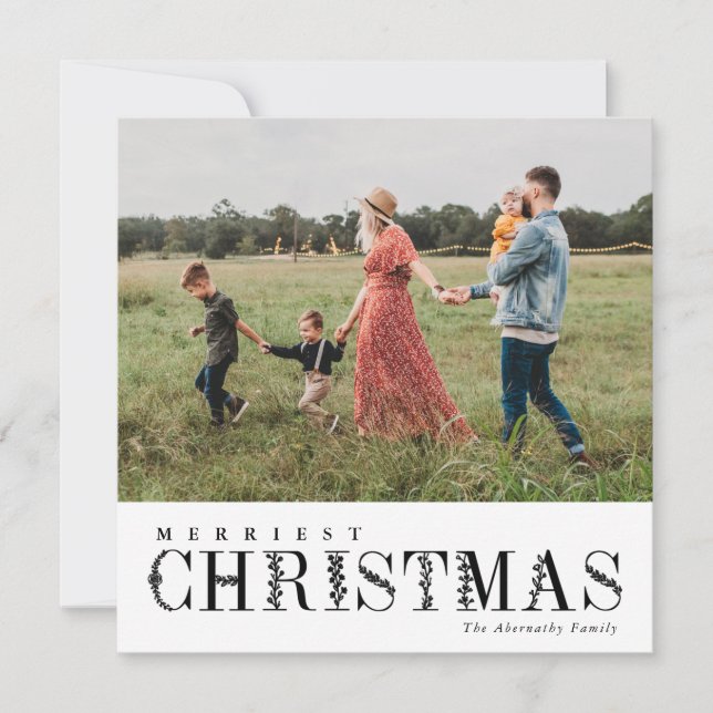 Cartes Pour Fêtes Annuelles Élégante verdure Lettres Noël Noir | Photo (Devant)