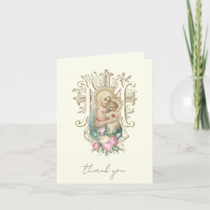 Cartes Pour Fêtes Annuelles Élégante Vierge Marie Religieuse Catholique Floral