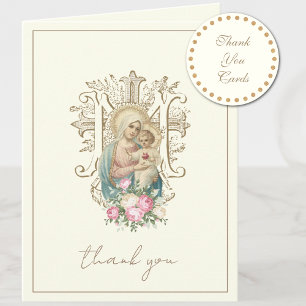 Cartes Pour Fêtes Annuelles Élégante Vierge Marie Religieux Catholique Floral