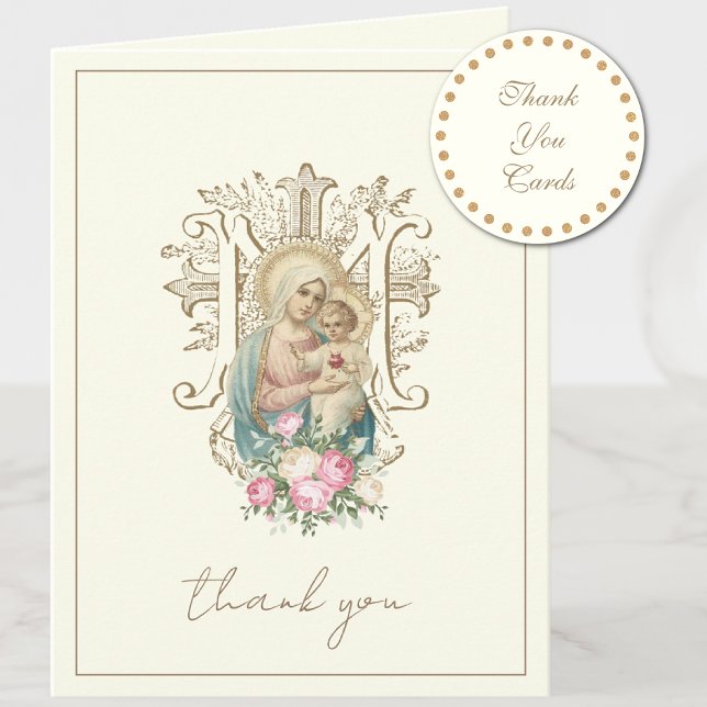 Cartes Pour Fêtes Annuelles Élégante Vierge Marie Religieux Catholique Floral (Créateur téléchargé)