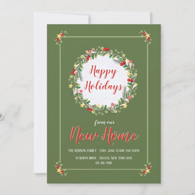 Cartes Pour Fêtes Annuelles Elégante Wreath Happy Holidays from New Home Card (Devant)