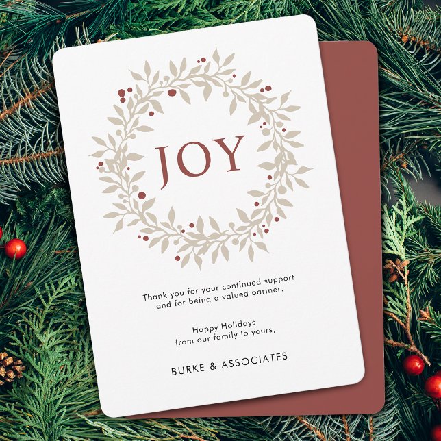 Cartes Pour Fêtes Annuelles Élégante Wreath Winter JOY Business (Elegant Winter Wreath JOY Business Holiday Card)