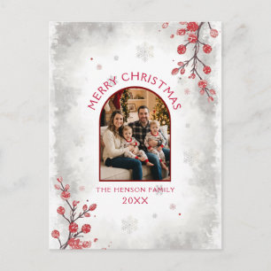 Cartes Pour Fêtes Annuelles Élégantes Baies Rouges Photo de Famille Noël 