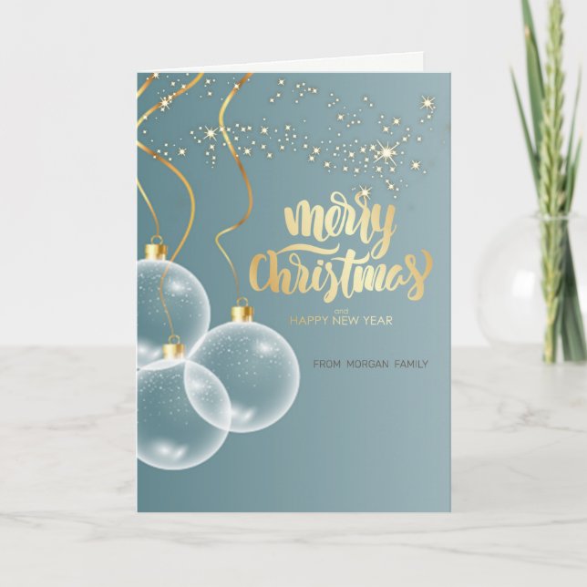 Cartes Pour Fêtes Annuelles Élégantes boules de Noël, Étoiles Bleu Noël (Devant)