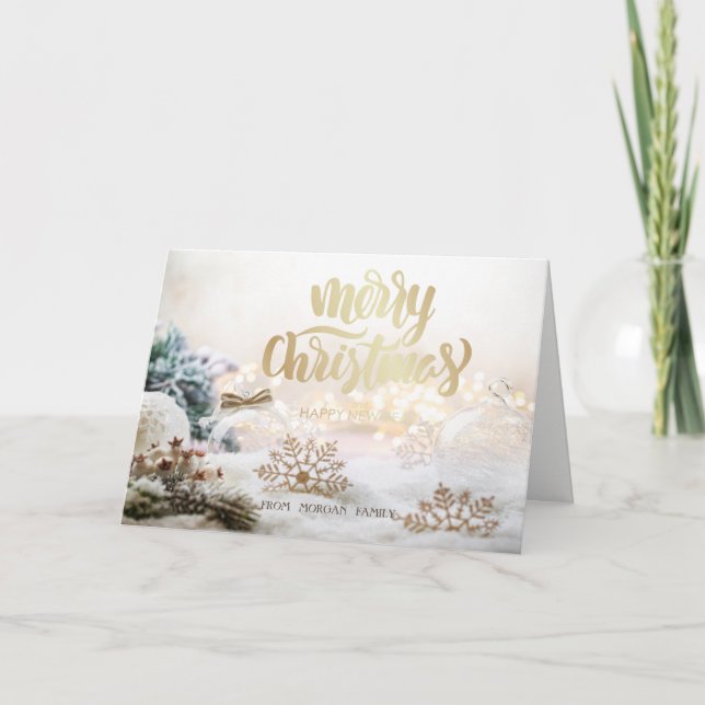 Cartes Pour Fêtes Annuelles Élégantes boules de Noël Gold Snowflakes (Devant)