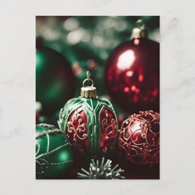 Cartes Pour Fêtes Annuelles Élégantes boules de Noël Rouge Vert Victorien (Devant)