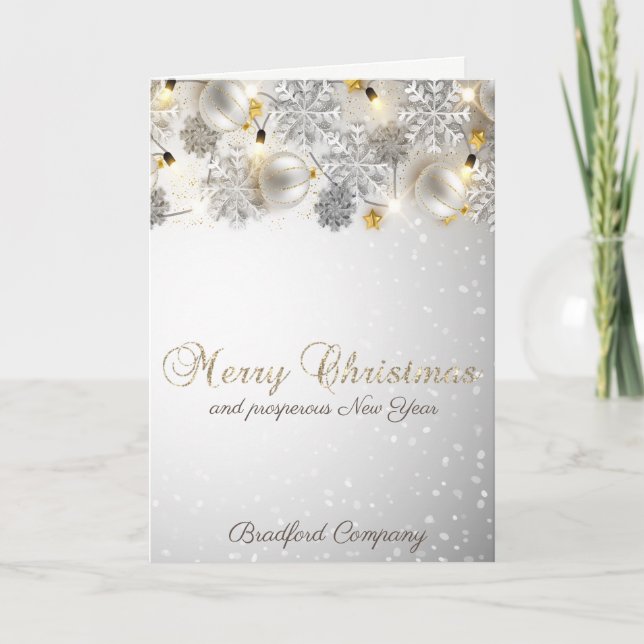 Cartes Pour Fêtes Annuelles Élégantes boules de Noël, Snowflakes, Lights Compa (Devant)