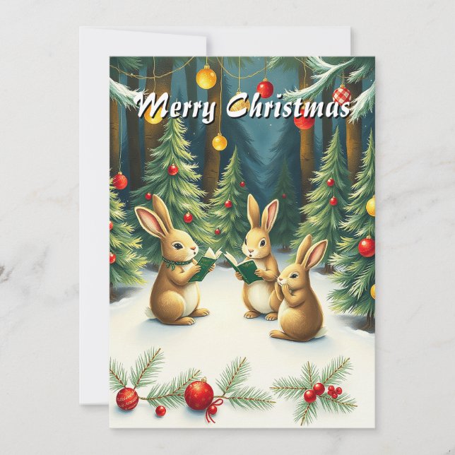 Cartes Pour Fêtes Annuelles Élégants arbres modernes de pin aquarelle chantant (Devant)