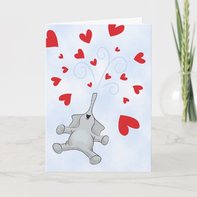 Cartes Pour Fêtes Annuelles Eléphant de la Saint Valentin avec douches de coeu (Devant)