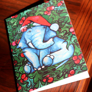 Cartes Pour Fêtes Annuelles Elephant de Noël Holly Yule