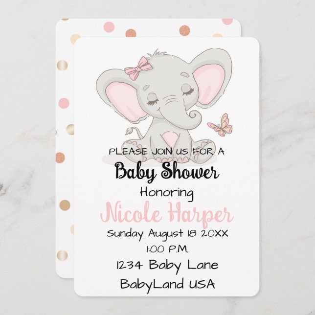 Cartes Pour Fêtes Annuelles Eléphant et papillon (Devant / Derrière)