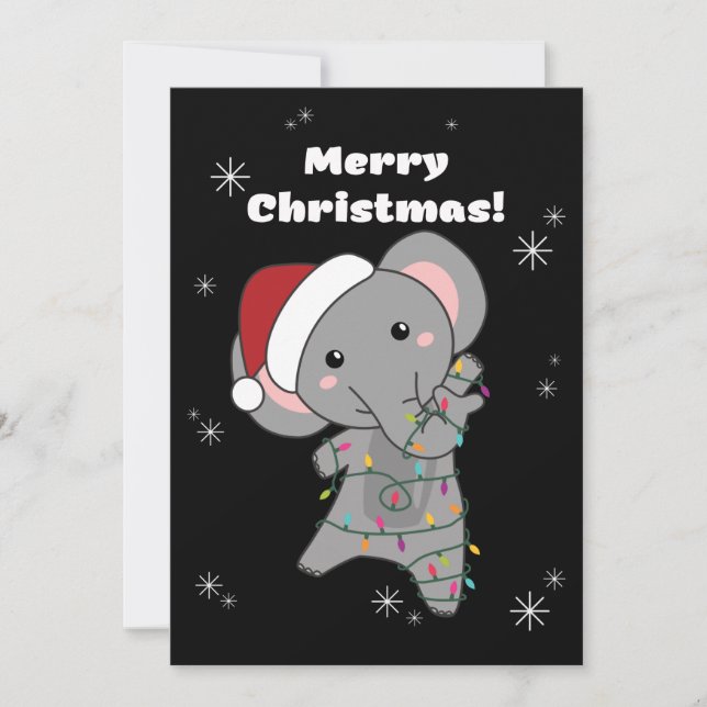 Cartes Pour Fêtes Annuelles Éléphant Noël Neige Animaux d'hiver Éléphants (Devant)