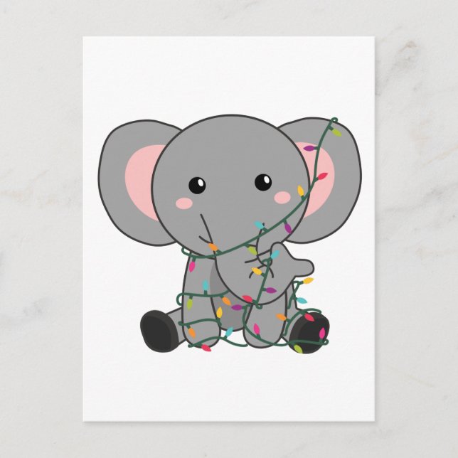 Cartes Pour Fêtes Annuelles Eléphant Noël Neige Hiver Animaux Eléphants (Devant)