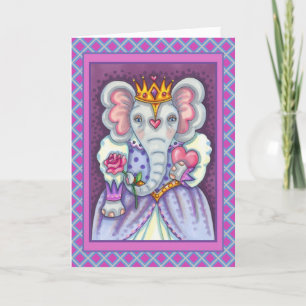 CARTES POUR FÊTES ANNUELLES ELEPHANT REINE DES COEURS ET ROSE ROYAL VALENTINE