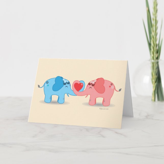 Cartes Pour Fêtes Annuelles Éléphants adorables (Devant)