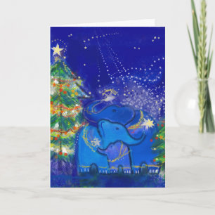 Cartes Pour Fêtes Annuelles éléphants bleus et sapin de Noël