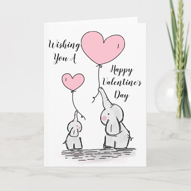 Cartes Pour Fêtes Annuelles Eléphants fantaisistes "Joyeuse Saint Valentin" (Devant)
