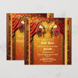 Cartes Pour Fêtes Annuelles éléphants indiens or rouge henné luxueux nuptiale