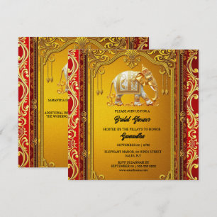 Cartes Pour Fêtes Annuelles Eléphants indiens or rouge luxueux douche nuptiale