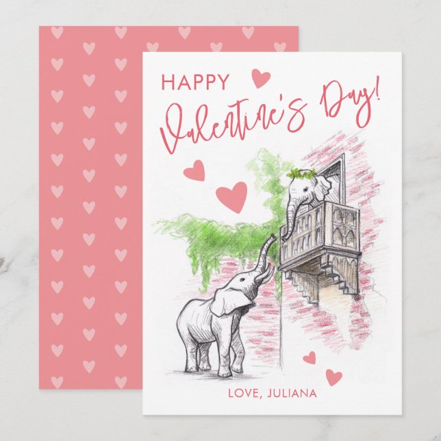 Cartes Pour Fêtes Annuelles Eléphants romantiques Roméo et Juliette Valentines (Devant / Derrière)