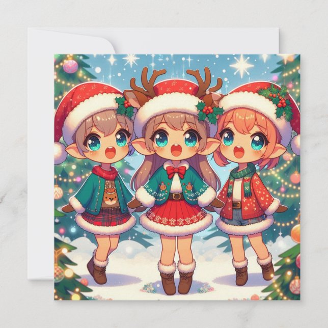 Cartes Pour Fêtes Annuelles Elf Deer Joyeux Noël (Devant)