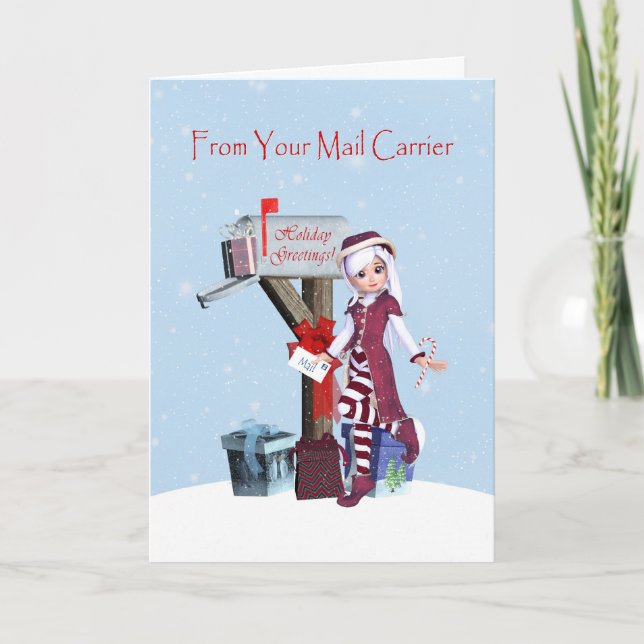 Cartes Pour Fêtes Annuelles Elf et boîte aux lettres Joyeuses vacances de tran (Devant)